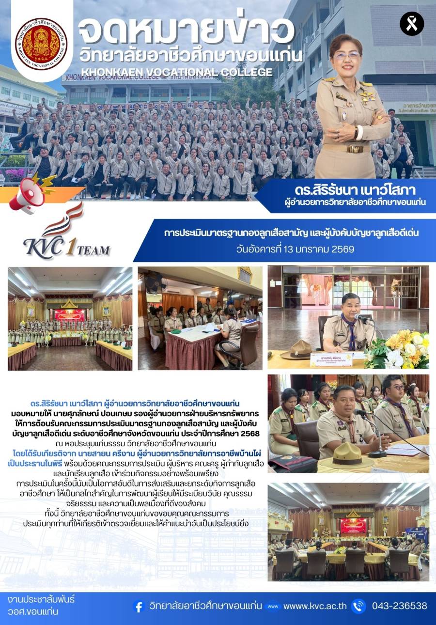 การประเมินมาตรฐานกองลูกเสือสามัญ และผู้บังคับบัญชาลูกเสือดีเด่น ระดับอาชีวศึกษาจังหวัดขอนแก่น ประจำปีการศึกษา 2568