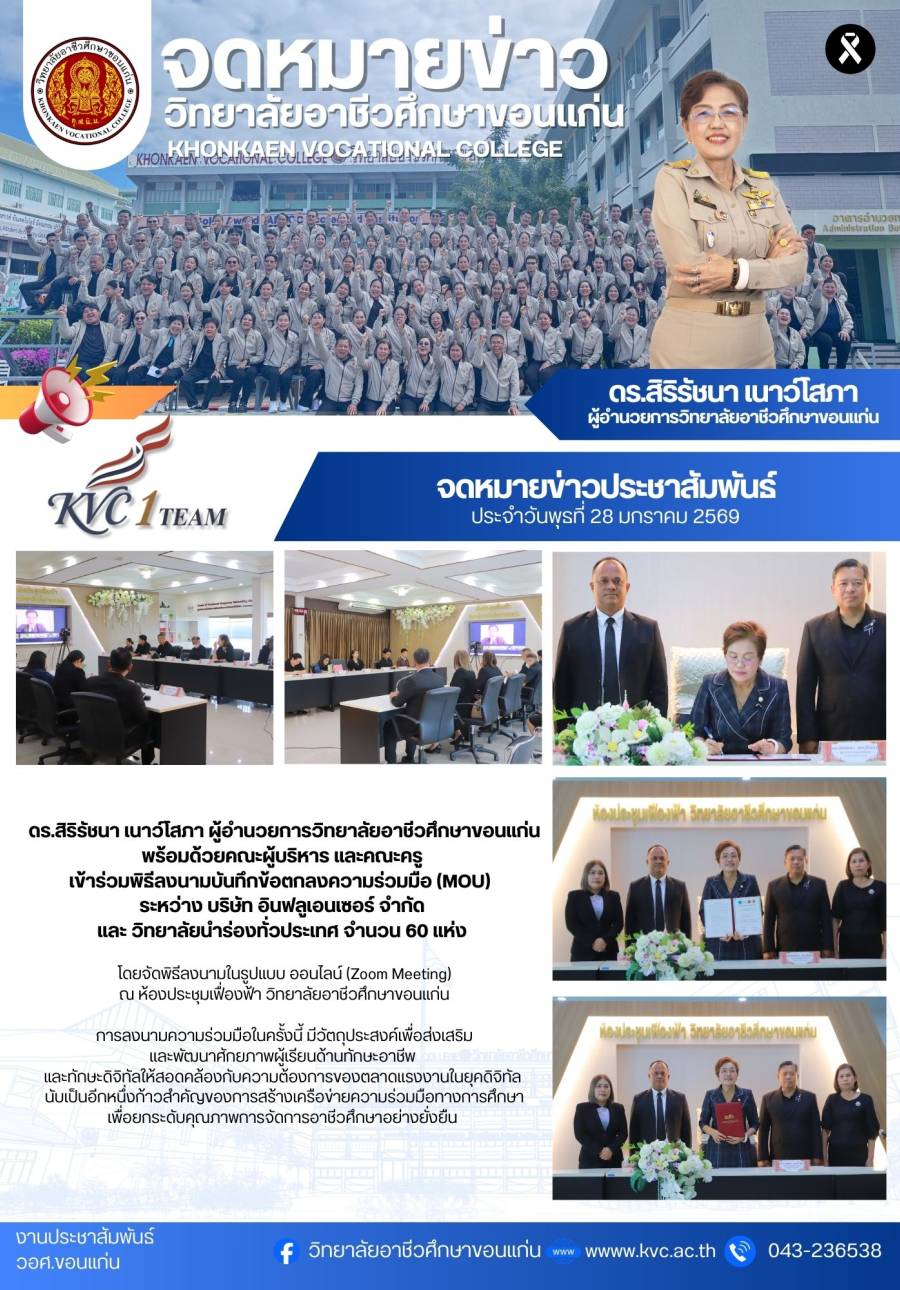 คณะผู้บริหาร และคณะครู เข้าร่วมพิธีลงนามบันทึกข้อตกลงความร่วมมือ (MOU) ระหว่าง บริษัท อินฟลูเอนเซอร์ จำกัด และวิทยาลัยนำร่องทั่วประเทศ จำนวน 60 แห่ง