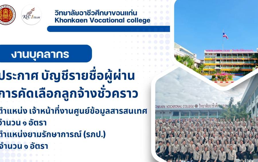 ประกาศ เรื่อง บัญชีรายชื่อผู้ผ่านการคัดเลือกลูกจ้างชั่วคราว  ตำแหน่ง เจ้าหน้าที่งาน ศูนย์ข้อมูลสารสนเทศ จำนวน ๑ อัตรา ตำแหน่งยามรักษาการณ์ (รภป.) จำนวน ๑ อัตรา