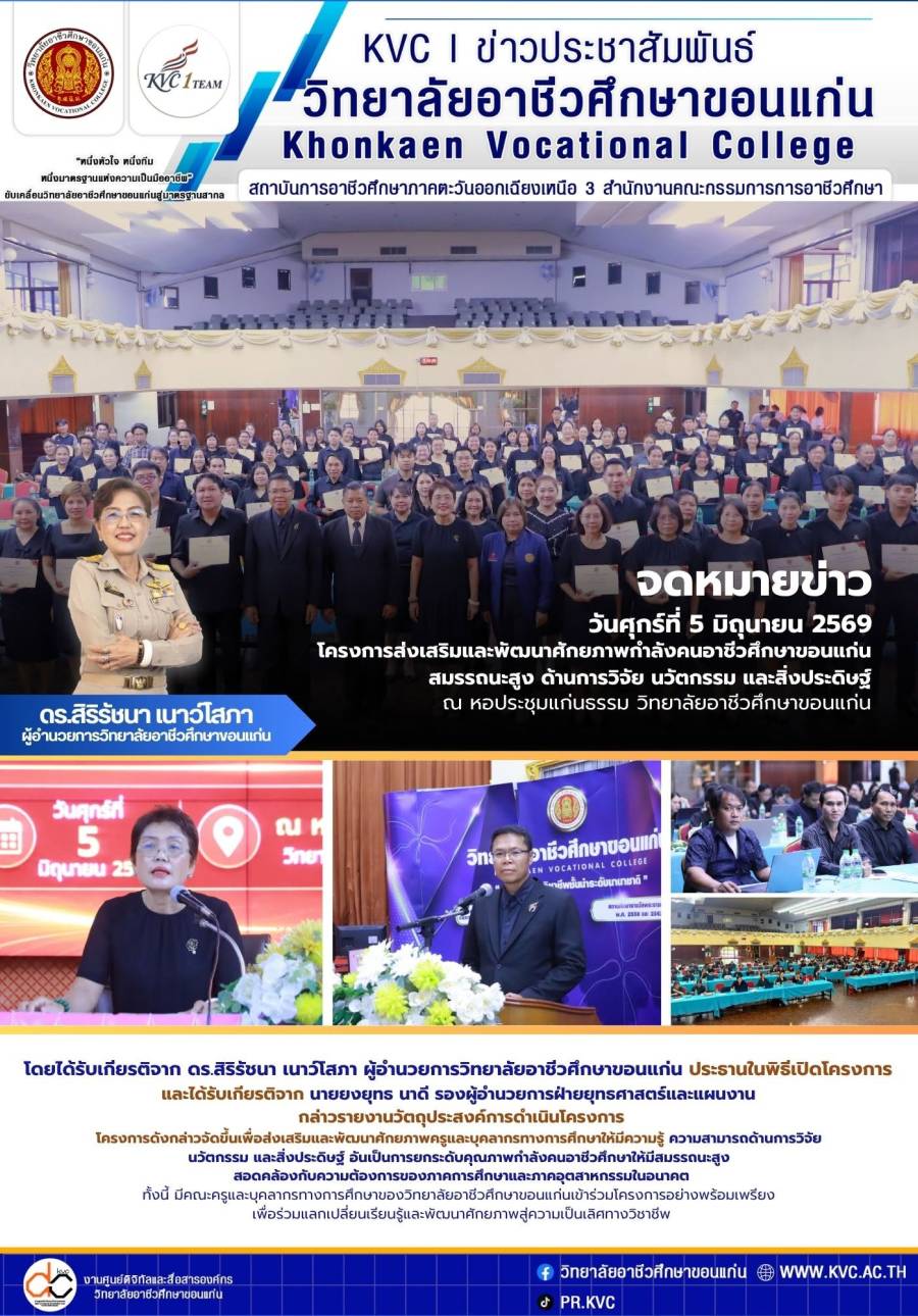 ส่งเสริมและพัฒนาศักยภาพกำลังคนอาชีวศึกษาขอนแก่นสมรรถนะสูง ด้านการวิจัย นวัตกรรม และสิ่งประดิษฐ์